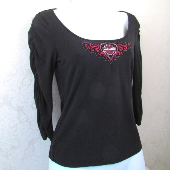 H-D LOGO HARLEY-DAVIDSON HEART TOP, S-M, BLACK 3/4 SLEEVE - Picture 3 of 4